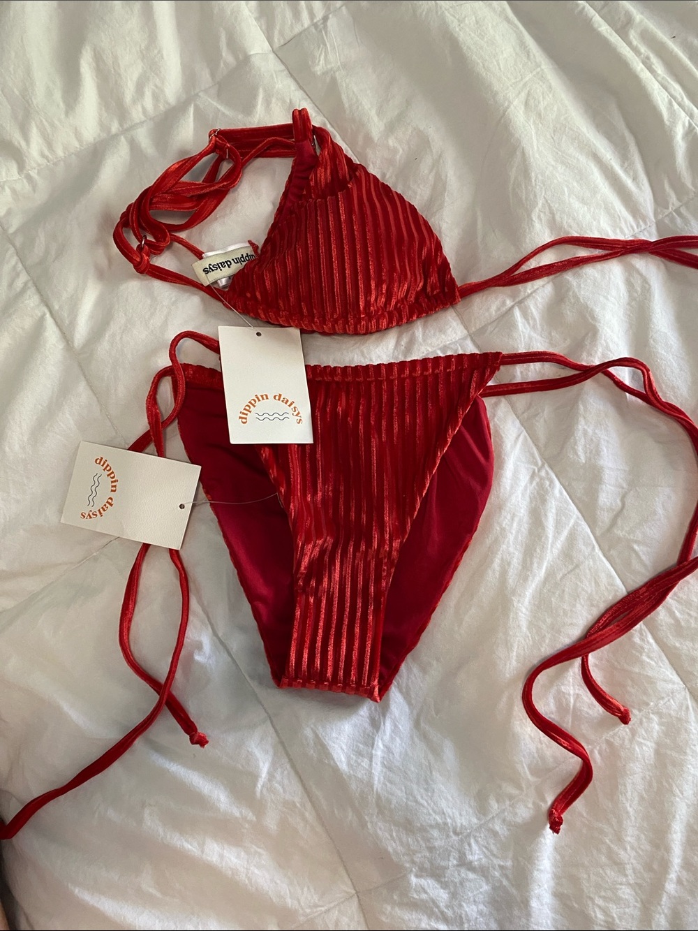 Dippin' Daisy's Red Ribbed Triangle Bikini Set - Picture 3 of 6